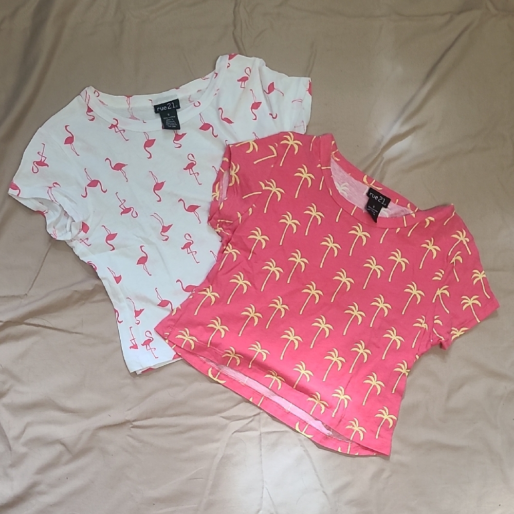 2000s RUE21 Original White & Pink, Pink & Yellow Crop Tops